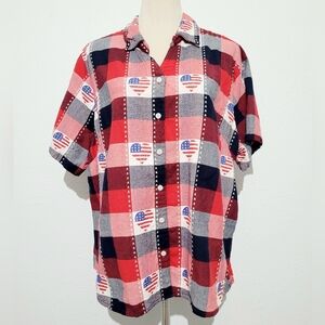 Country Store 4th of July Patriotic Heart 100% Cotton Shirt Women Size 1X